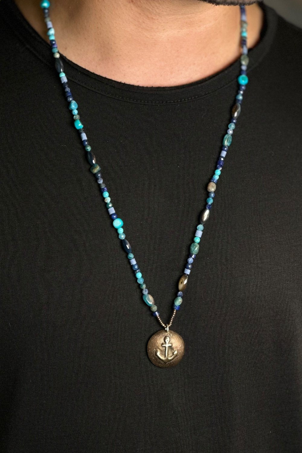 Mey Atelier-Sailor 24 – Karma Mavi Taşlı Antika Bronz Çapa Unisex Kolye-Kolye-3-roqelvaxirum.shop