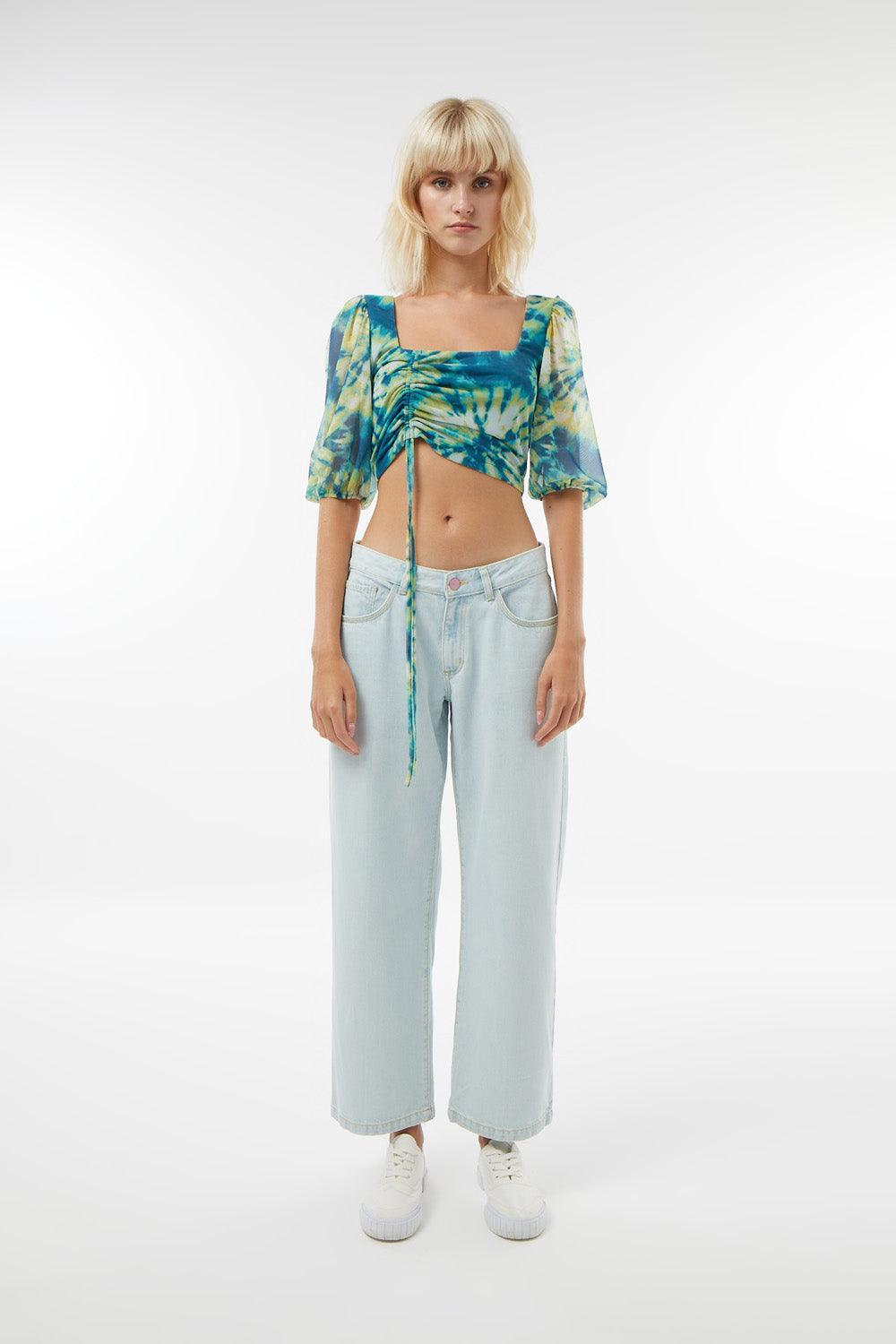 Midground-Batik Desenli Mesh Crop Top-Crop Top-1-roqelvaxirum.shop