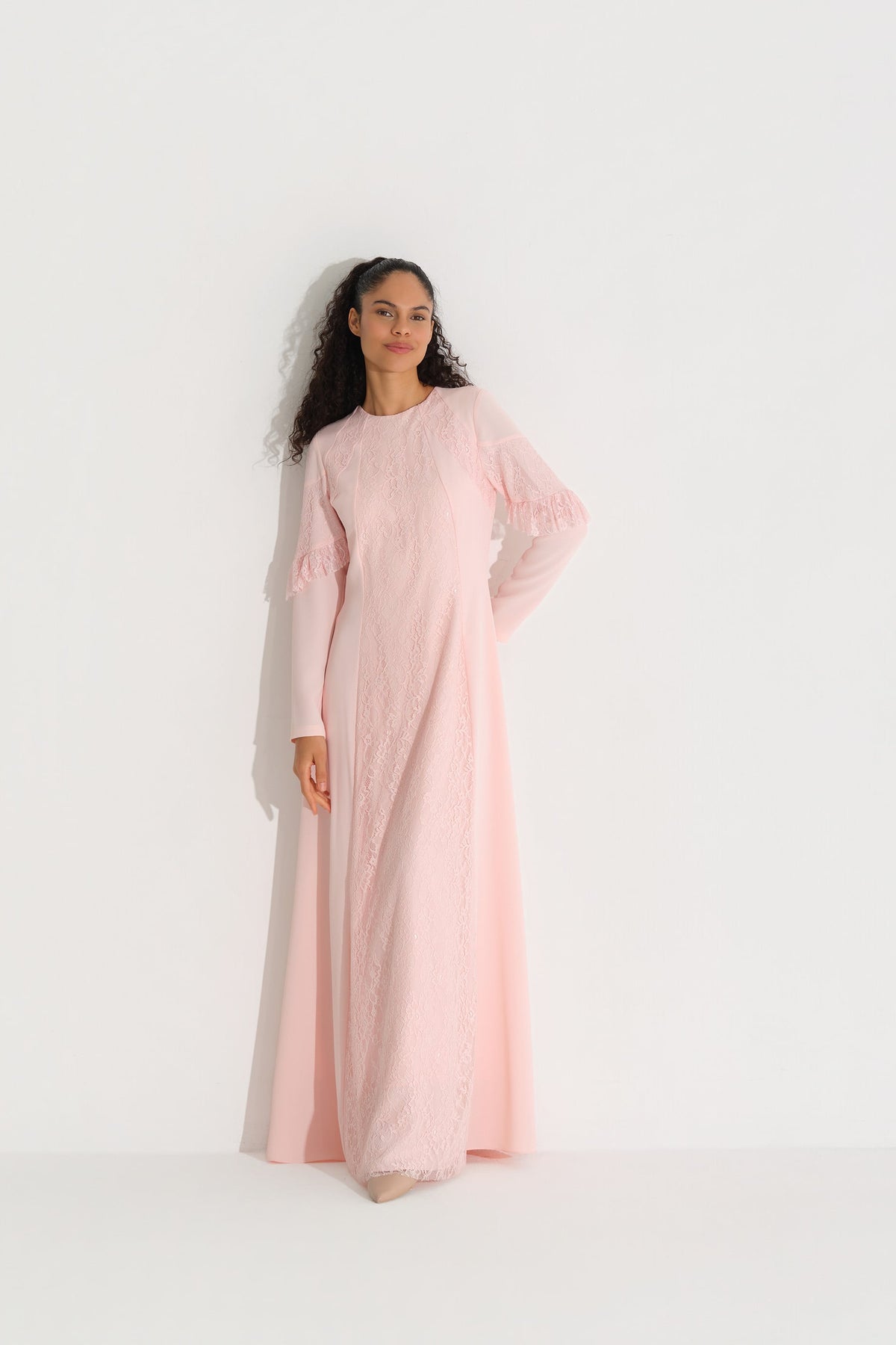 Dantelli Krep ElbiSe Pembe