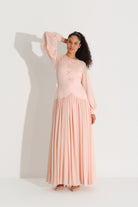 Miha-Ön Bedeni FiYonk Detayli Krep ElbiSe Somon-Elbise-3-roqelvaxirum.shop
