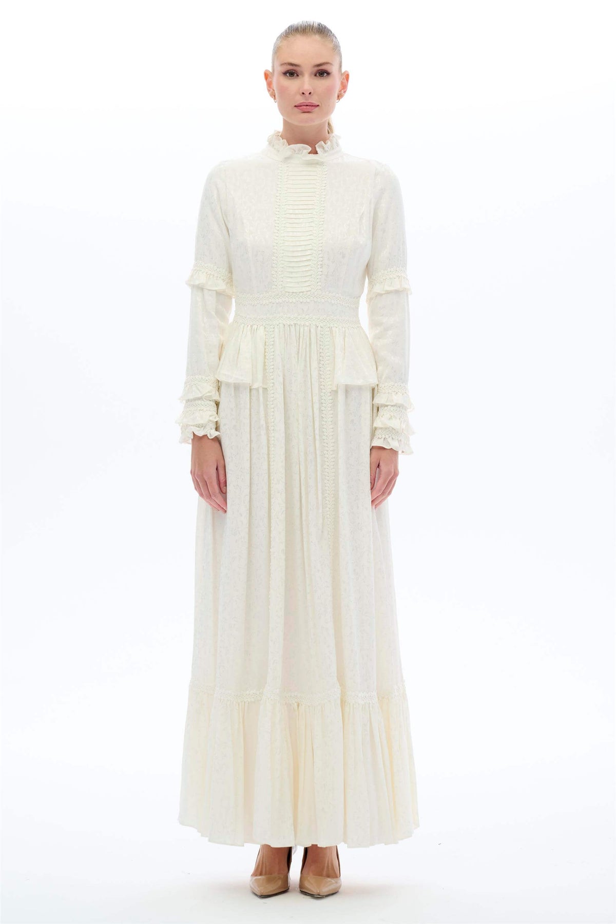 Miha-Haki̇m Yaka Dantelli̇ Elbi̇se Beyaz-1-roqelvaxirum.shop