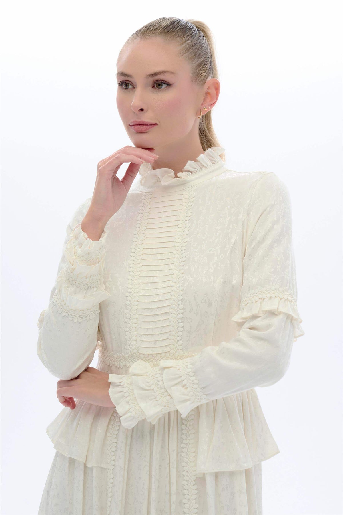 Miha-Haki̇m Yaka Dantelli̇ Elbi̇se Beyaz-2-roqelvaxirum.shop