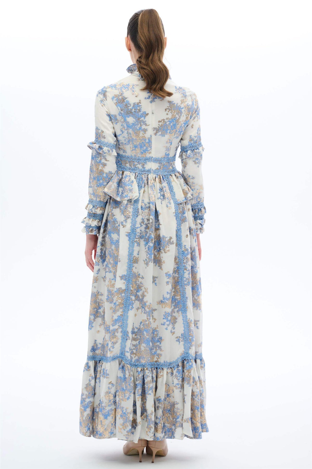 Miha-Haki̇m Yaka Dantelli̇ Elbi̇se Mavi-4-roqelvaxirum.shop