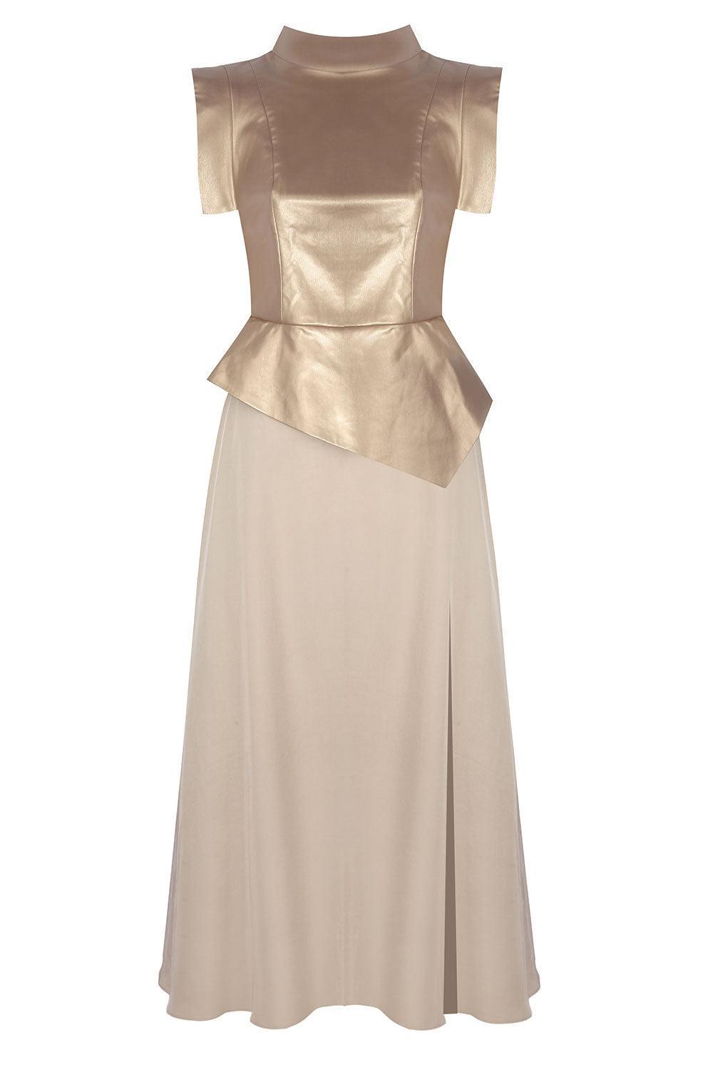 Mirimalist-Concrete Gold Midi Dress-Elbise-1-roqelvaxirum.shop
