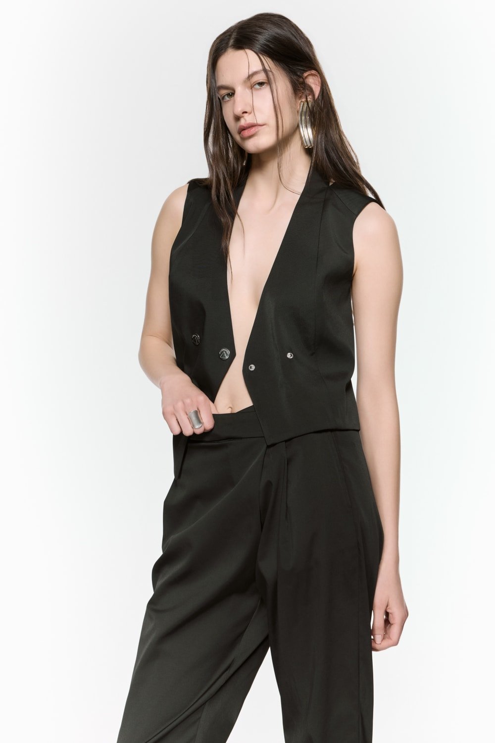Mirimalist-Revolve Pantolon Siyah-Kumaş Pantolon-3-roqelvaxirum.shop