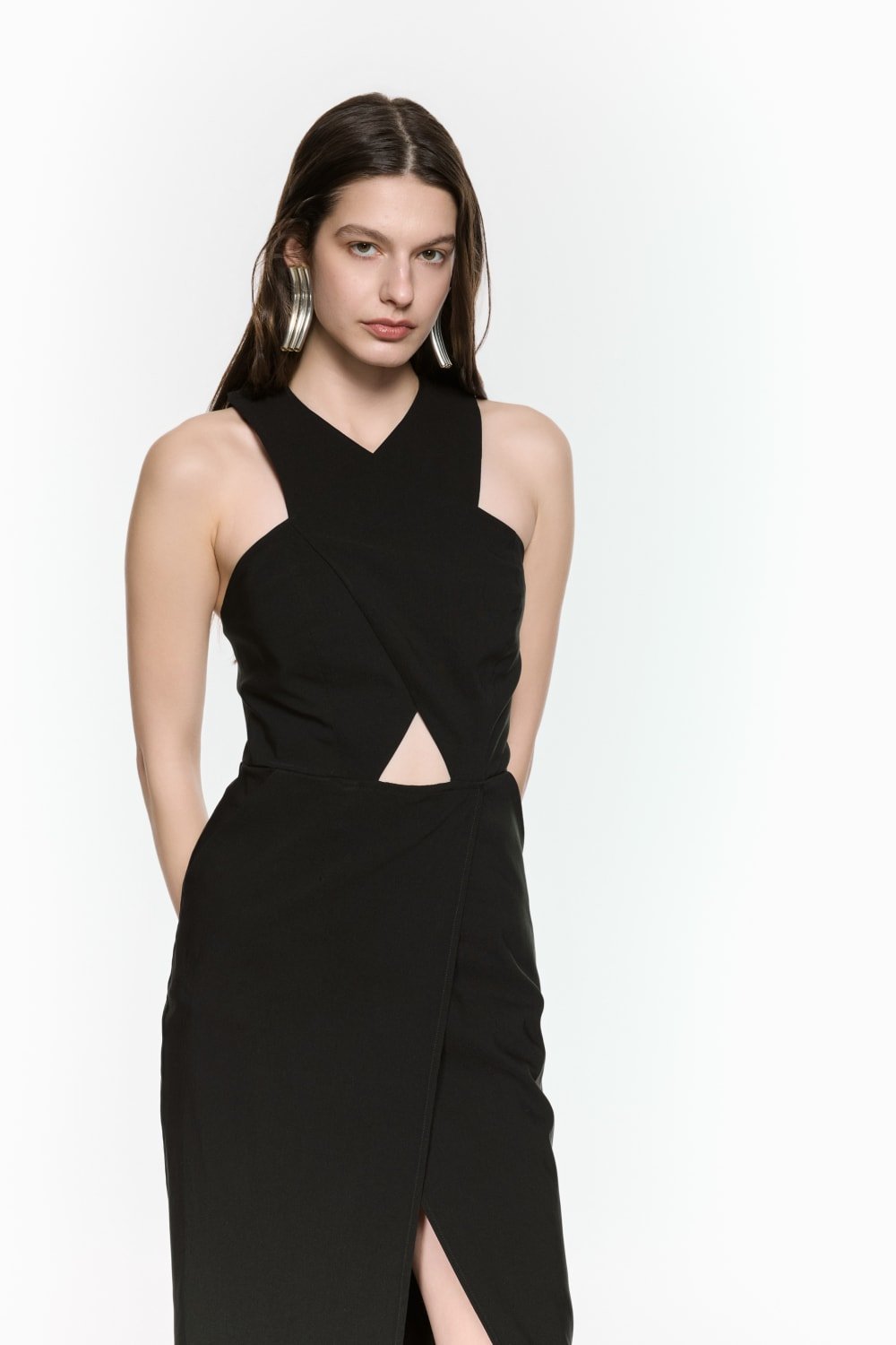 Mirimalist-Revolve Siyah Midi Elbise-Elbise-1-roqelvaxirum.shop