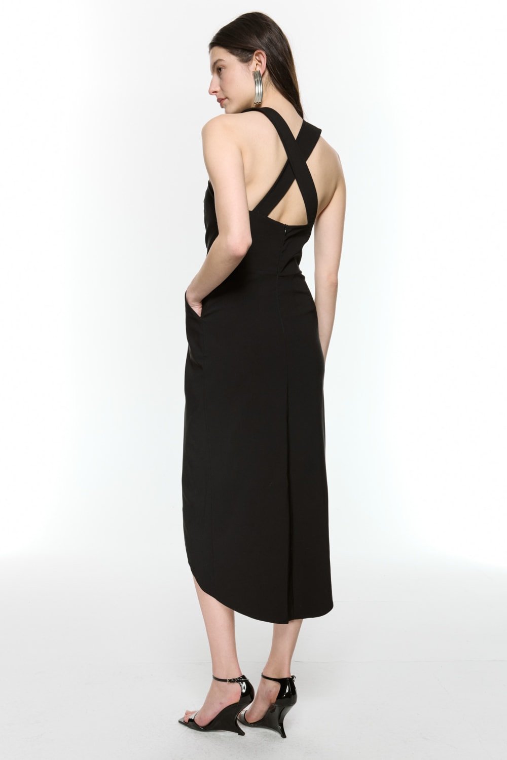 Mirimalist-Revolve Siyah Midi Elbise-Elbise-4-roqelvaxirum.shop