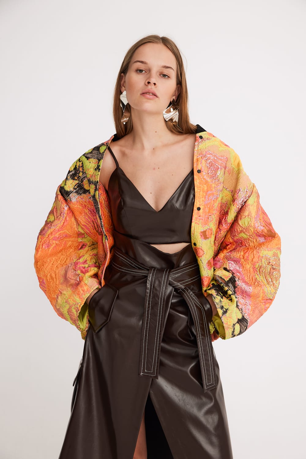 Mirimalist-Sepia Deri Wrap Midi Etek-Etek-3-roqelvaxirum.shop