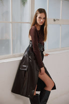 Mirimalist-Sepia Deri Wrap Midi Etek-Etek-4-roqelvaxirum.shop