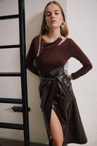 Mirimalist-Sepia Deri Wrap Midi Etek-Etek-5-roqelvaxirum.shop