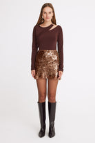 Mirimalist-Sepia Sequin Mini Skirt-Etek-1-roqelvaxirum.shop