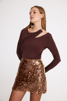 Mirimalist-Sepia Sequin Mini Skirt-Etek-2-roqelvaxirum.shop