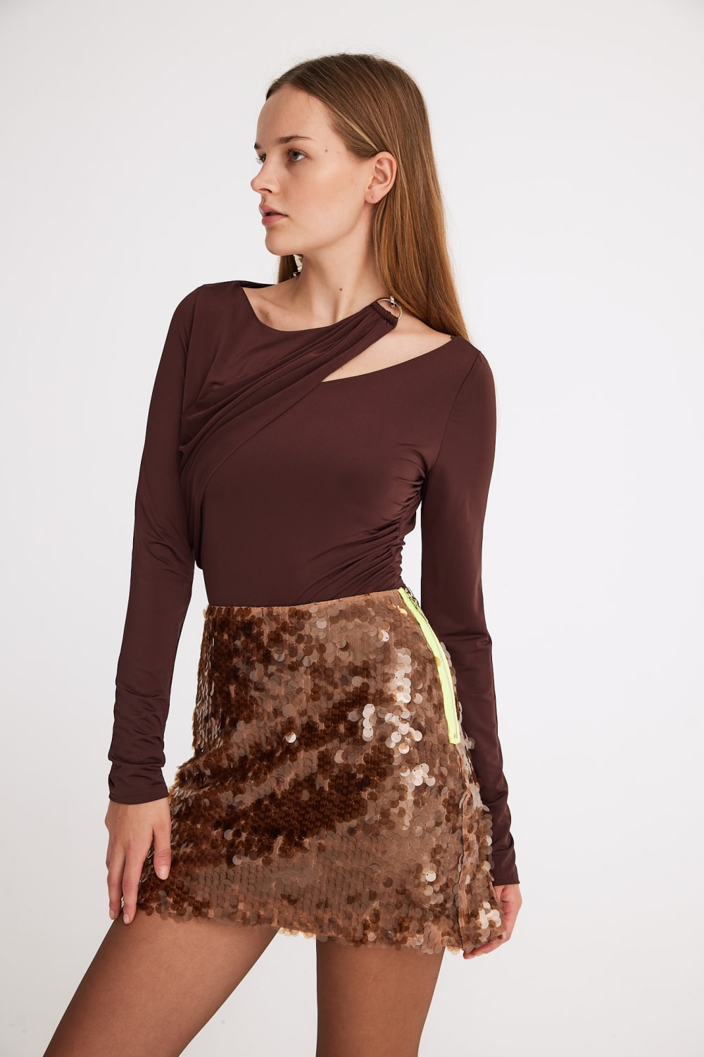 Mirimalist-Sepia Sequin Mini Skirt-Etek-3-roqelvaxirum.shop