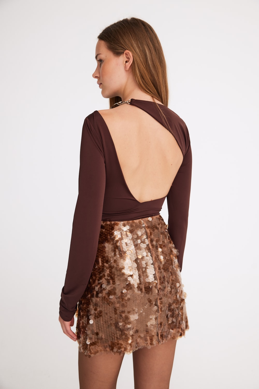 Mirimalist-Sepia Sequin Mini Skirt-Etek-5-roqelvaxirum.shop