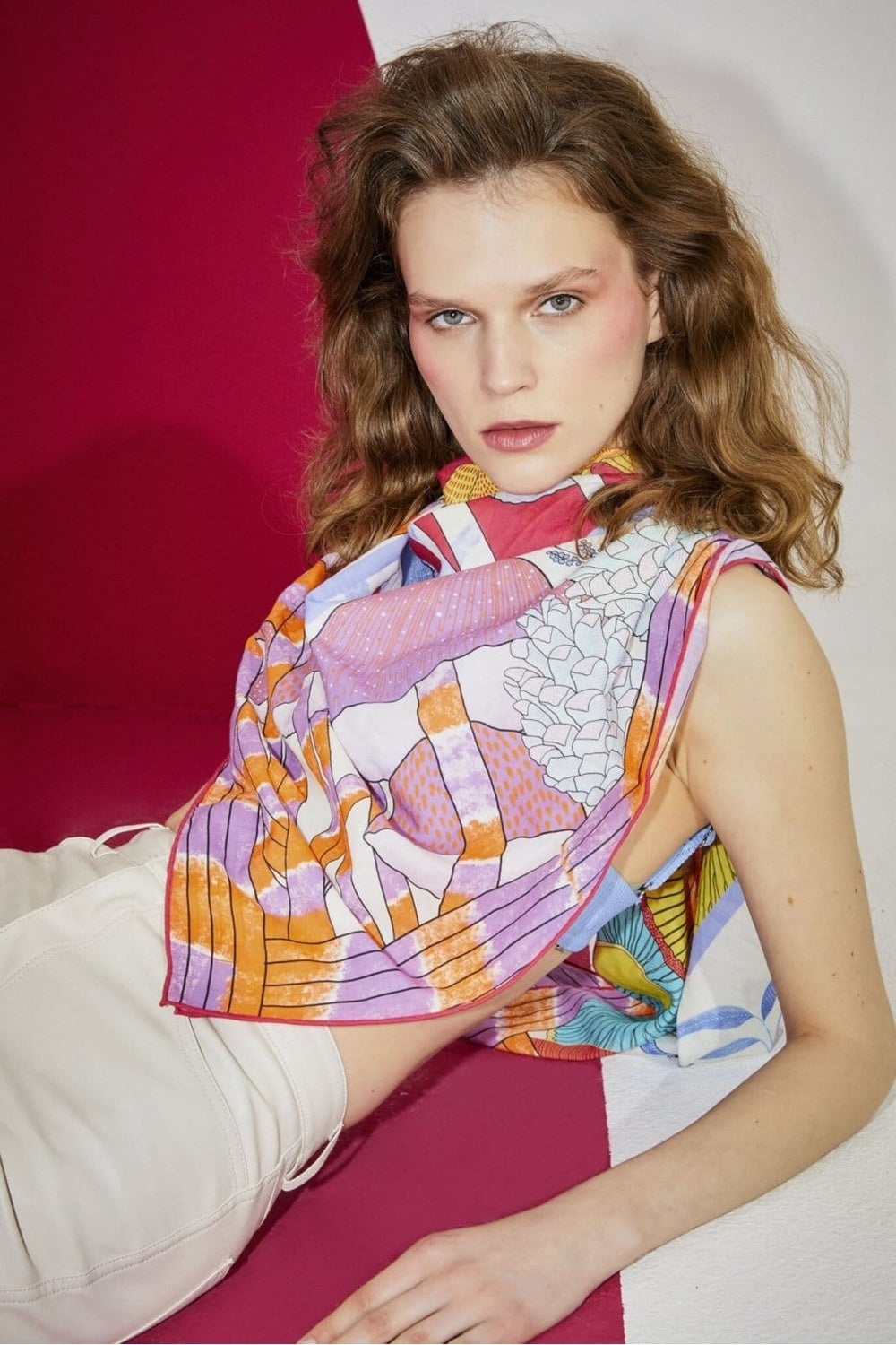 Mokoshe-Mushroom Town & Purple And Orange - Silk-Şal & Fular-10-roqelvaxirum.shop