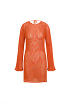 Mozto-Luna Knitted Orange Mini Beach Dress-Elbise-5-roqelvaxirum.shop