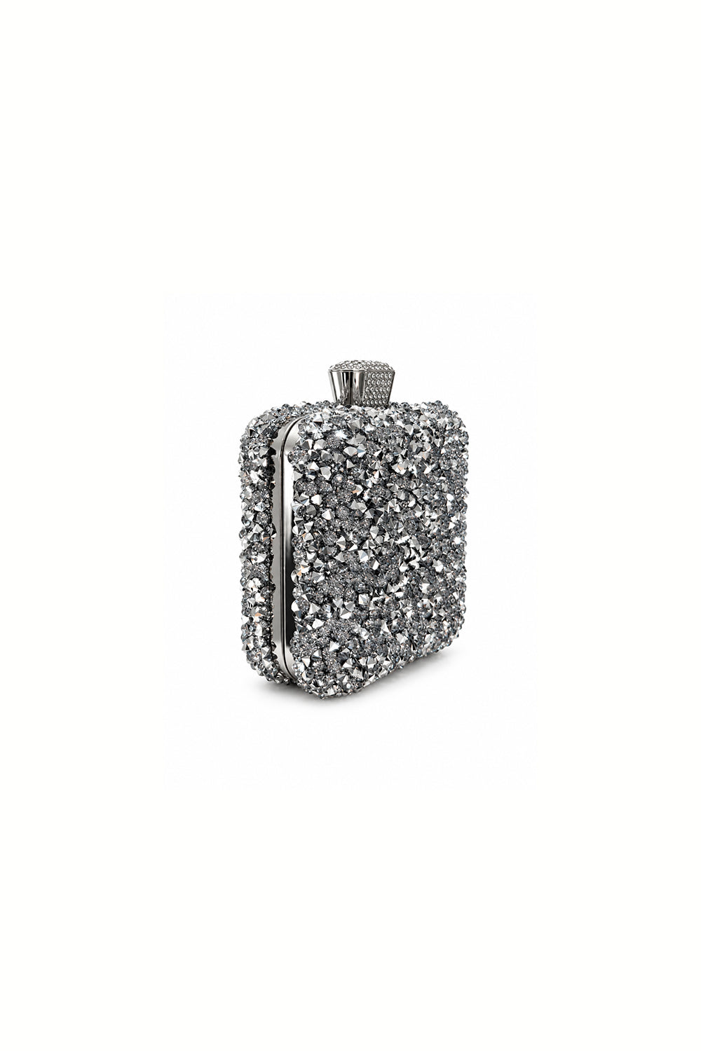 Noir Silver Kristal Taş İşlemeli Kutu Clutch Çanta - 1
