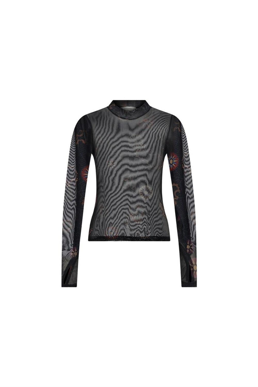 Mozto-Nora Güneş Baskılı Siyah Tül Body-T-Shirts-1-roqelvaxirum.shop