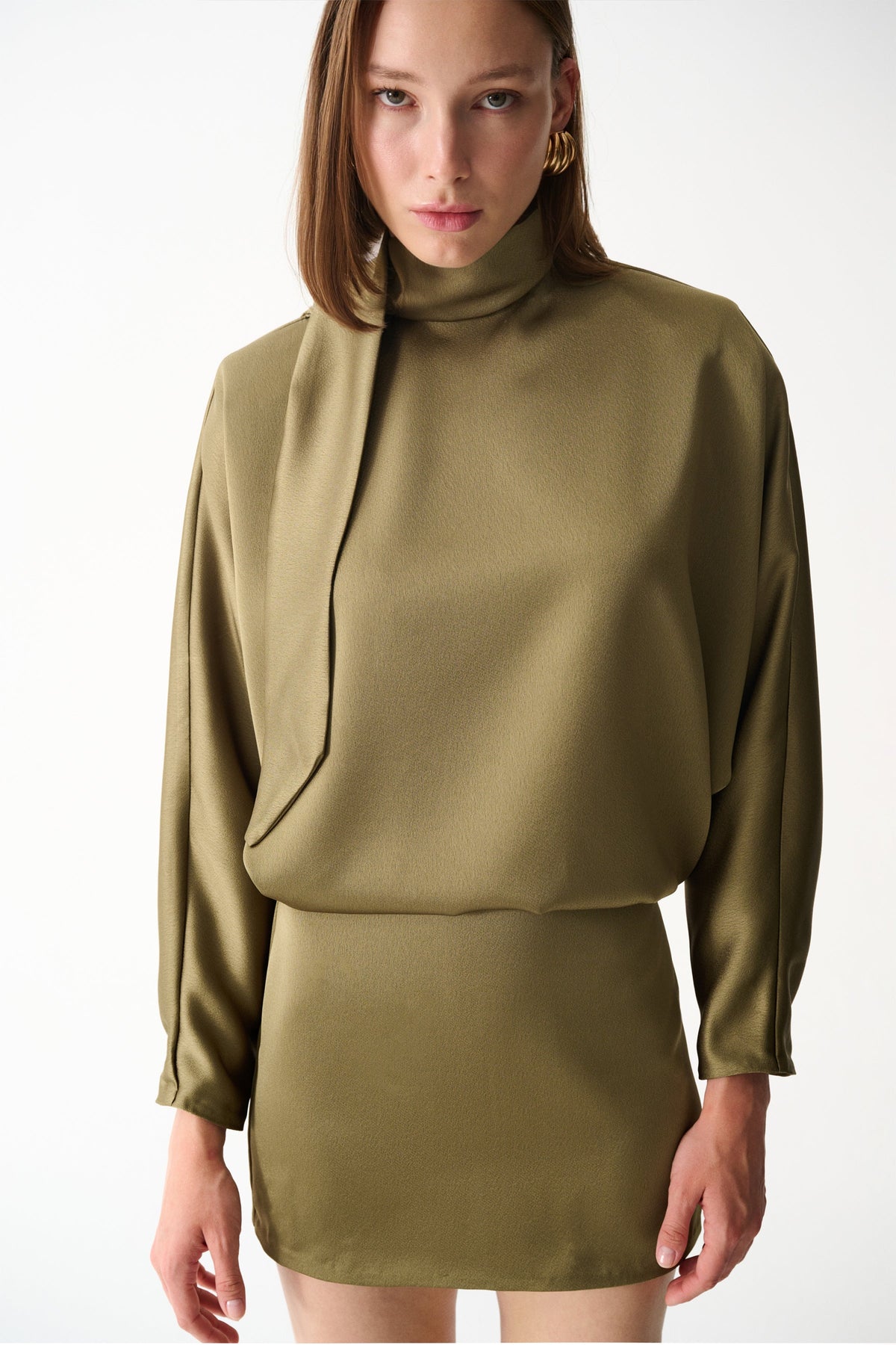 Naia-Amore Saten Elbise / Zeytin Yeşili-Elbise-10-roqelvaxirum.shop
