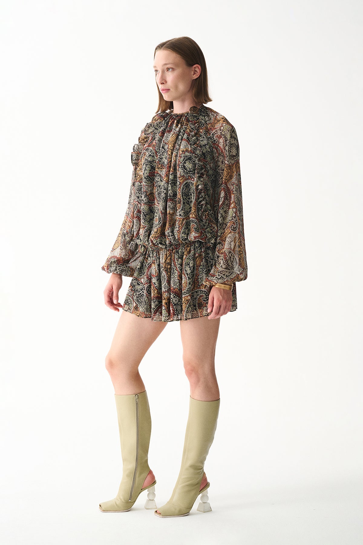 Naia-Bambi Elbise / Kahverengi şal Desenli-Elbise-4-roqelvaxirum.shop