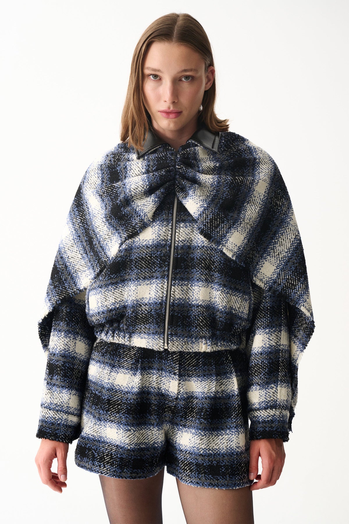 Naia-Indigo Pelerin / Laci̇vert Ekoseli̇-Ceket-4-roqelvaxirum.shop
