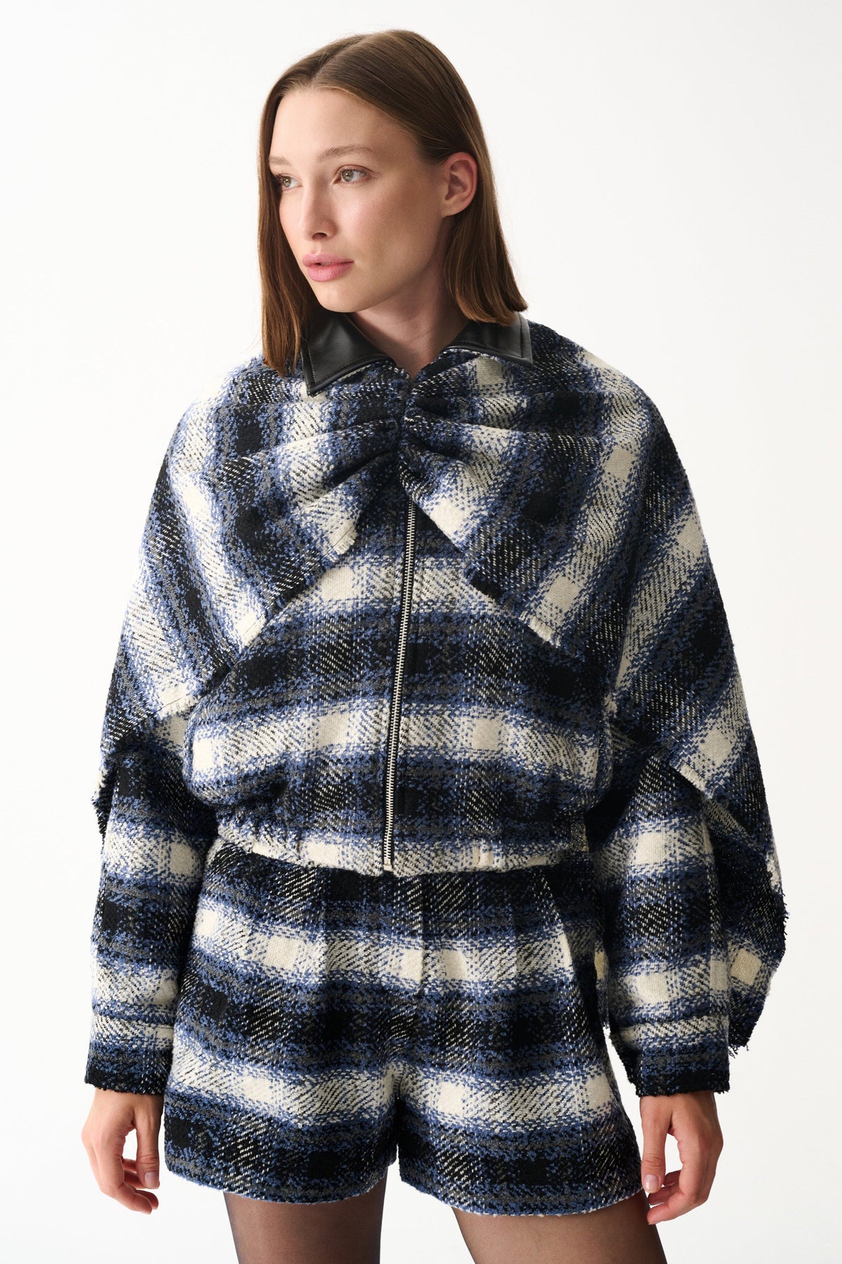 Naia-Indigo Pelerin / Laci̇vert Ekoseli̇-Ceket-6-roqelvaxirum.shop