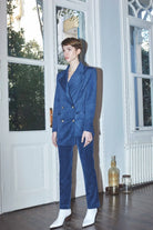 Nazlı Ceren-Bicolle Kadife Pantolon Navy Blue-Pantolon-2-roqelvaxirum.shop