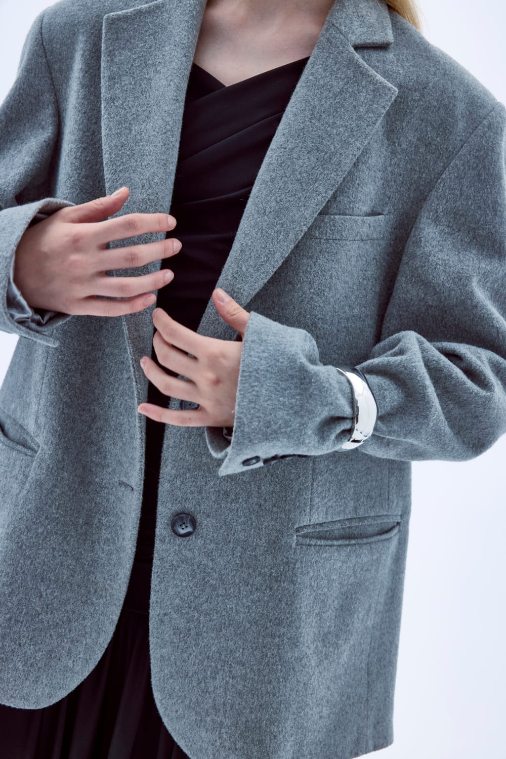 Nazlı Ceren-Boxy Yün Blazer Gri-Ceket-7-roqelvaxirum.shop
