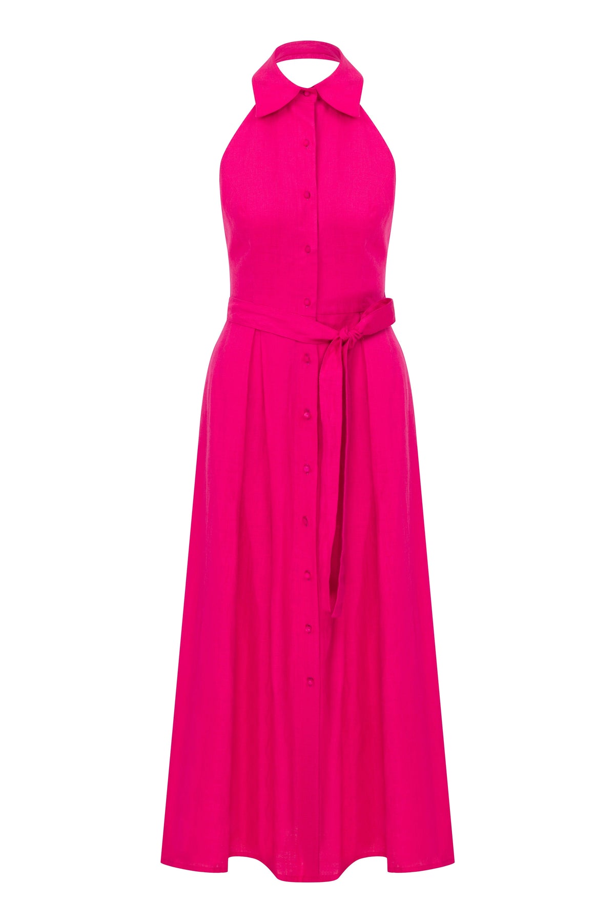 Nazlı Ceren-Carrie Midi Keten Elbise Berry Pink-Elbise-1-roqelvaxirum.shop