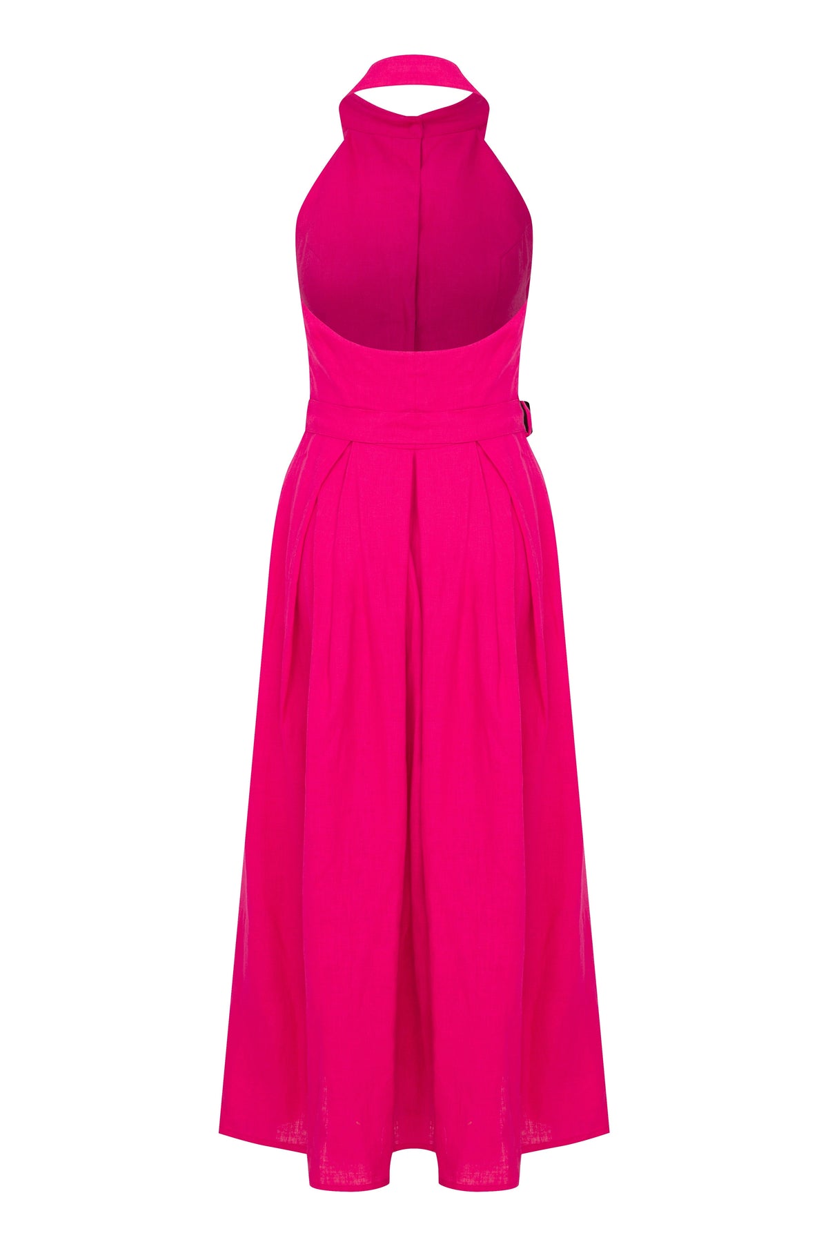 Nazlı Ceren-Carrie Midi Keten Elbise Berry Pink-Elbise-2-roqelvaxirum.shop