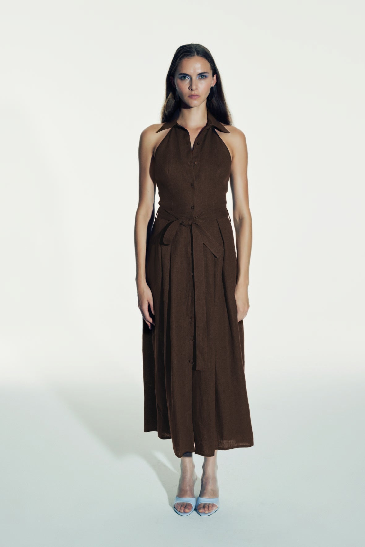 Nazlı Ceren-Carrie Midi Keten Elbise Burnt Siena-Elbise-6-roqelvaxirum.shop