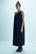 Nazlı Ceren-Chrissy Tek Omuzlu Elbise Siyah-Elbise-10-roqelvaxirum.shop