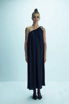 Nazlı Ceren-Chrissy Tek Omuzlu Elbise Siyah-Elbise-8-roqelvaxirum.shop