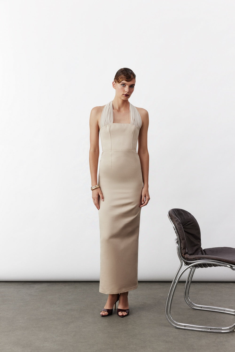 Nazlı Ceren-Clarine Midi Elbise Bej-Elbise-1-roqelvaxirum.shop