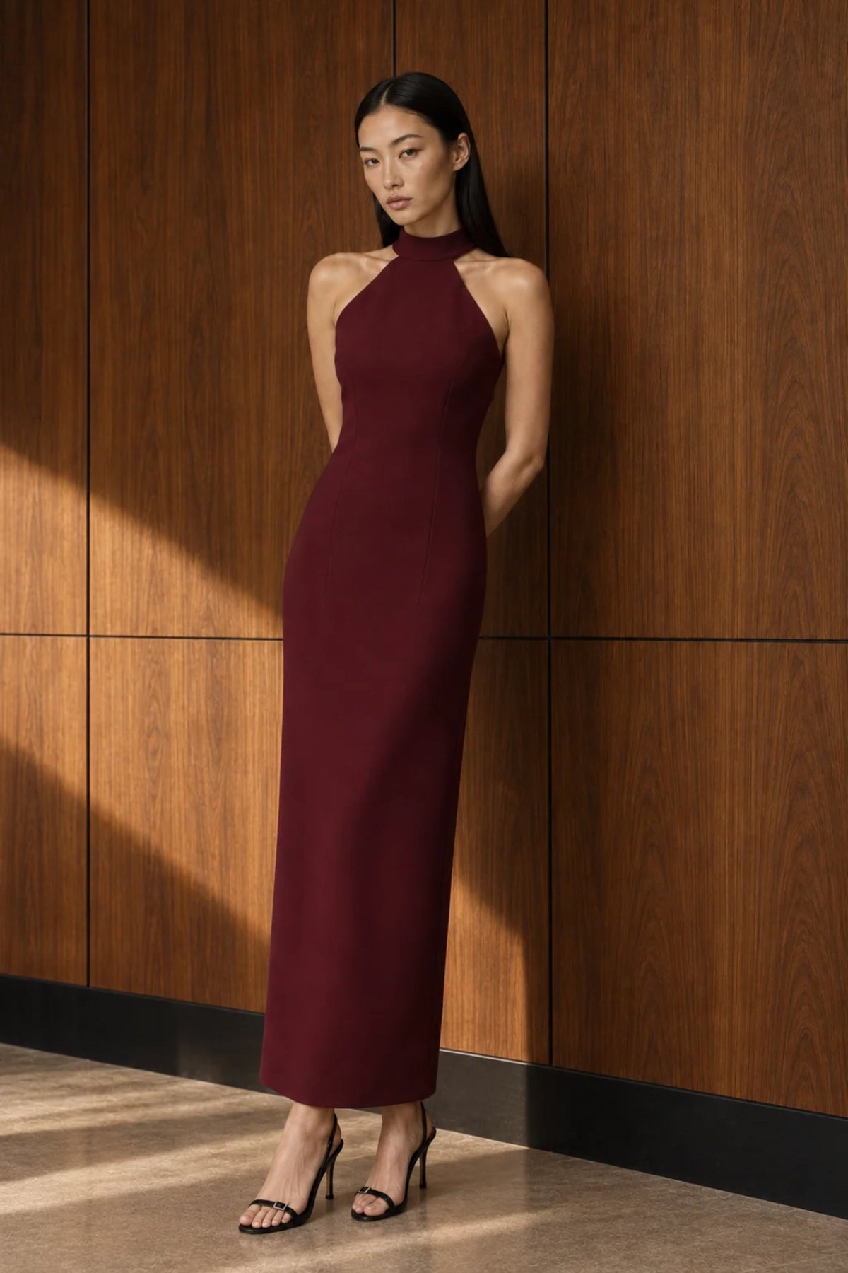 Marcel Midi Krep Elbise - Bordo - 2