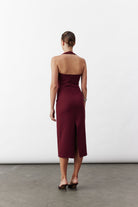 Nazlı Ceren-Margaux Krep Elbise Bordo-Elbise-3-roqelvaxirum.shop