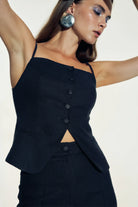 Nazlı Ceren-Marona Keten Top Dark Navy-Top-3-roqelvaxirum.shop