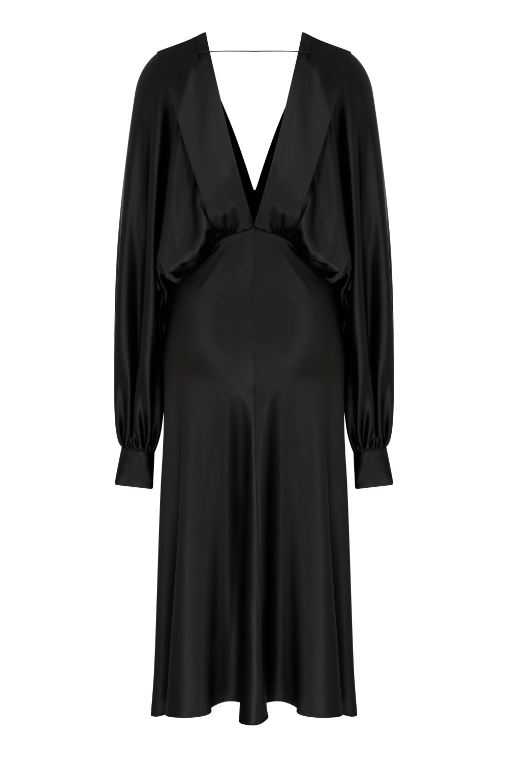 Nazlı Ceren-Mila V Yaka Saten Elbise Siyah-Elbise-8-roqelvaxirum.shop