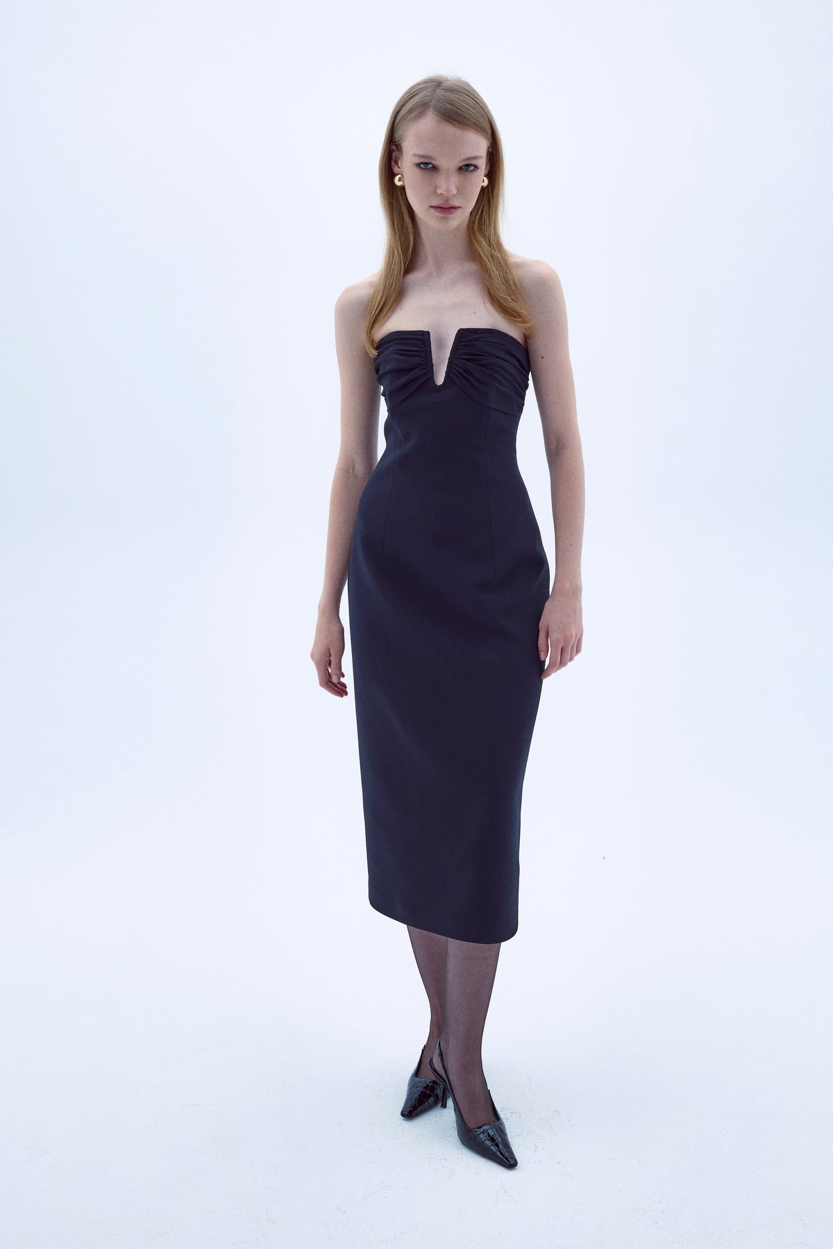 Nazlı Ceren-Miora Midi Krep Elbise Siyah-Elbise-1-roqelvaxirum.shop