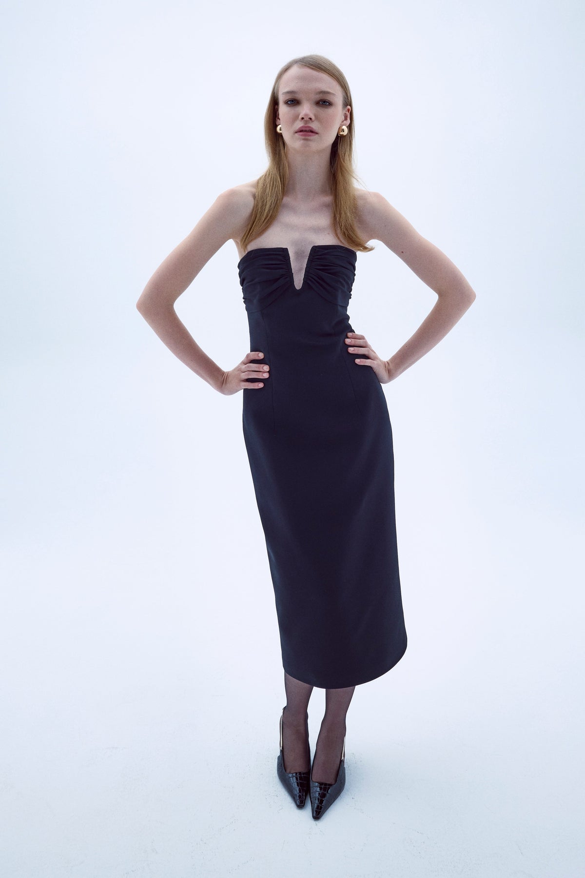 Nazlı Ceren-Miora Midi Krep Elbise Siyah-Elbise-4-roqelvaxirum.shop