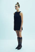 Nazlı Ceren-Odette Krep Mini Elbise Black-Elbise-6-roqelvaxirum.shop