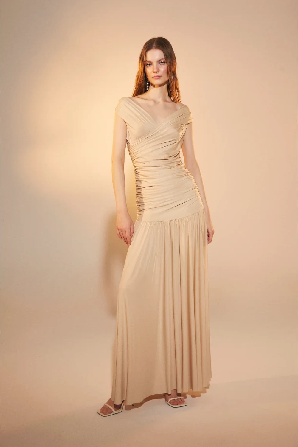 Nazlı Ceren-Purley Jarse Elbise Cuban Sand-Elbise-1-roqelvaxirum.shop