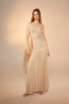 Nazlı Ceren-Purley Jarse Elbise Cuban Sand-Elbise-1-roqelvaxirum.shop