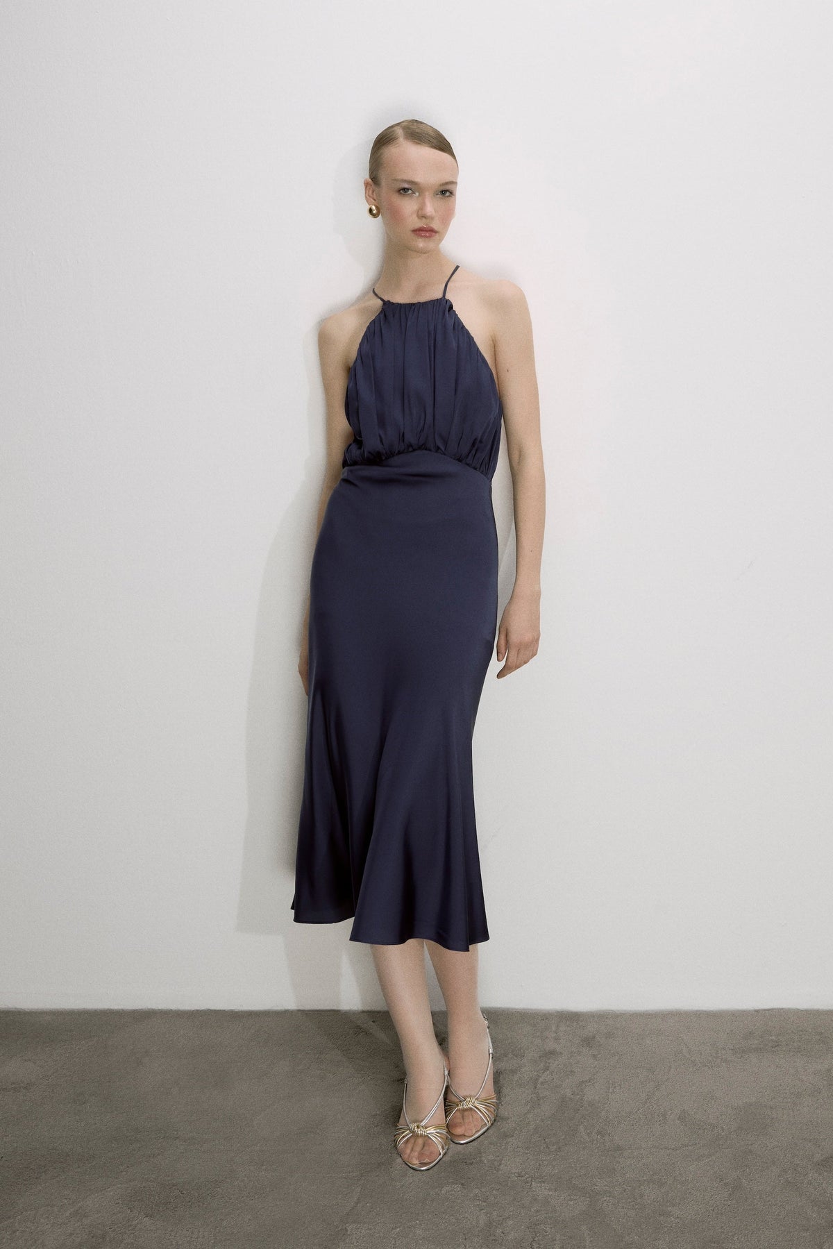 Nazlı Ceren-Reese Saten Elbise Gece Mavisi-Elbise-1-roqelvaxirum.shop
