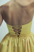 Nazlı Ceren-Sibby Straplez Saten Mini Elbise Marigold-Elbise-2-roqelvaxirum.shop
