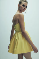 Nazlı Ceren-Sibby Straplez Saten Mini Elbise Marigold-Elbise-4-roqelvaxirum.shop