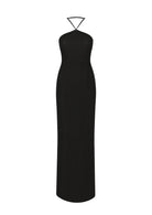 Nazlı Ceren-Violette Uzun Krep Elbise Siyah-Elbise-6-roqelvaxirum.shop