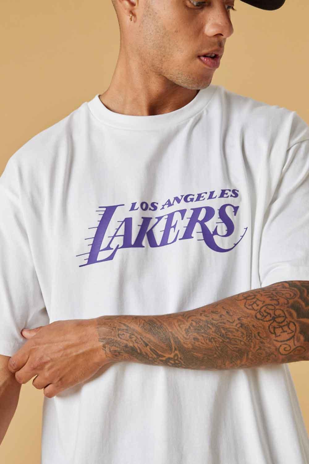 New Era-Washed Pack Wordmark Oversized Tee LA Lakers-T-Shirts-4-roqelvaxirum.shop