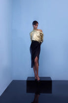 Nilgün Mirza-Modern Sofistike Yırtmaçlı Etek-Etek-2-roqelvaxirum.shop