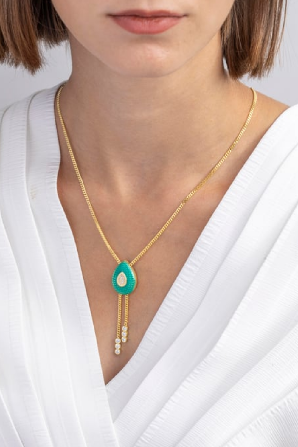 Odda75-Altın Kaplama 925 Ayar Gümüş Yeşil Salma Kolye-Kolye-2-roqelvaxirum.shop